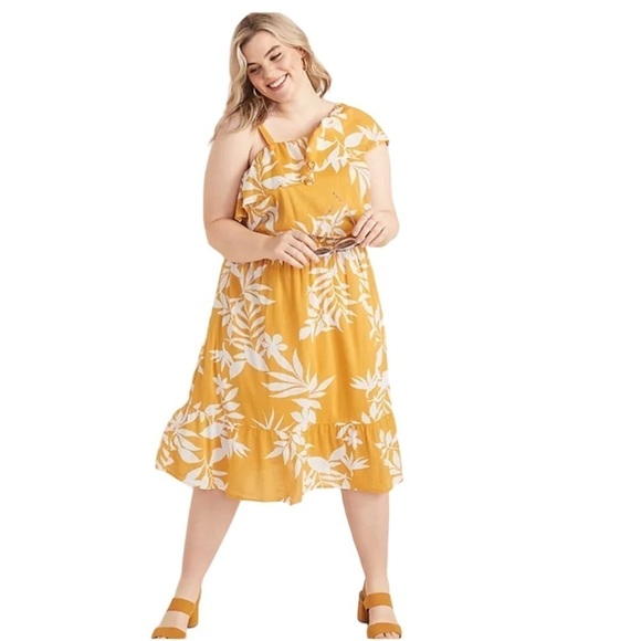 Old Navy Gold Tropical Print Hibiscus Ruffle Midi Dress - Picture 8 of 8